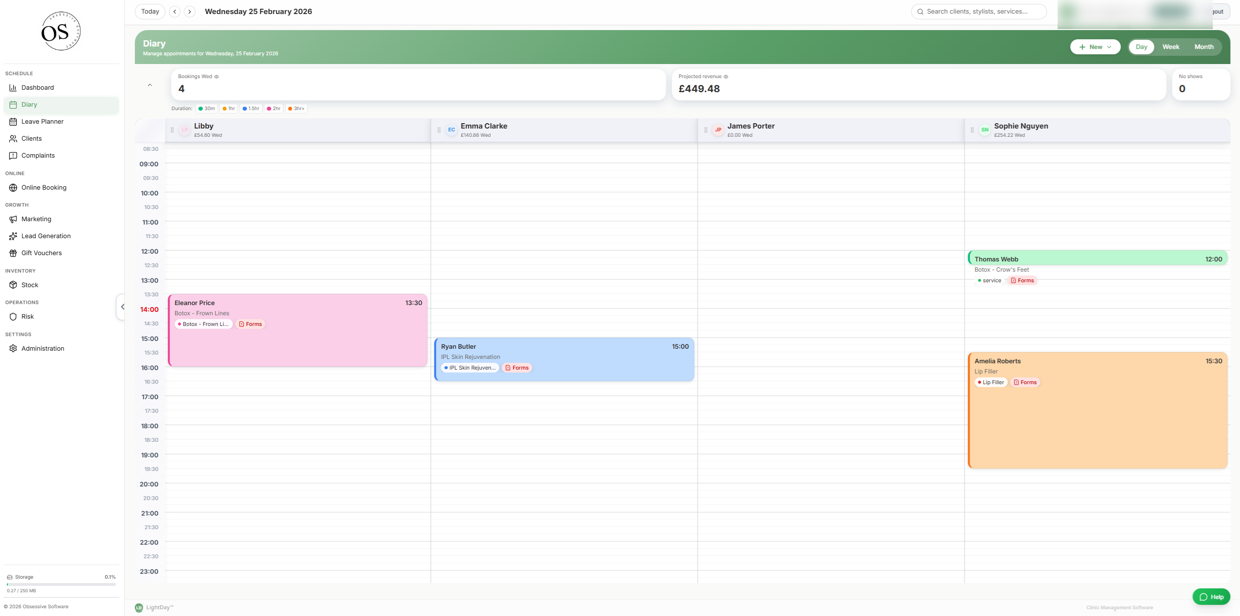 LightDay diary scheduling view